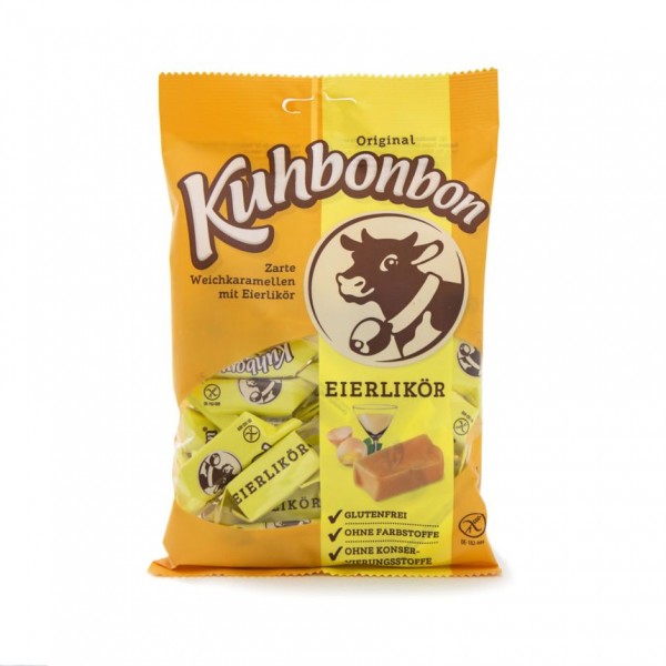 Kuhbonbon Eggnog 200g retail pack, traditional soft caramels with eggnog, no alcohol
